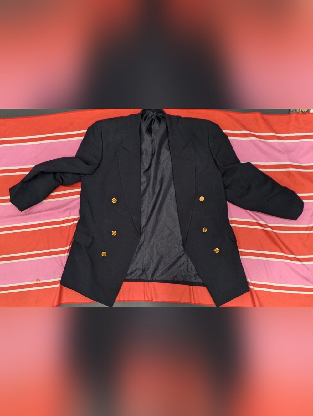 Louis Feraud Black Double Breasted Gold Button Logo Blazer Men'S US 42 / EU 52